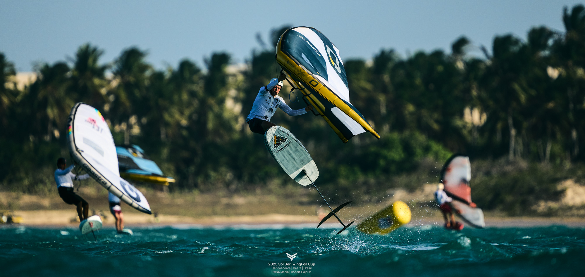 Wingfoiler, Kamil Manowiecki jumping on wingfoil